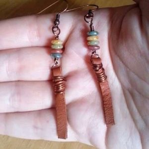 Handmade Earrings Leather and Pastel Glass Bead